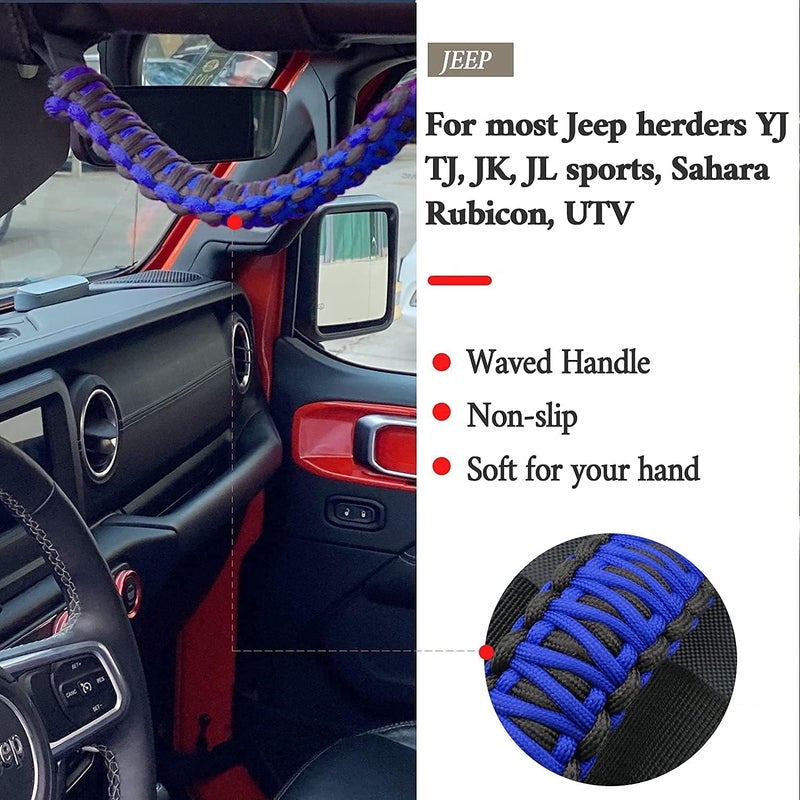 Bentolin 2x Roll Bar Grab Handles Grip Handle for Jeep Wrangler YJ TJ JK JKU JL JLU Sports Sahara Freedom Rubicon Unlimited X Gladiator JT 1955-2022 UTV ATV Paracord Handles Interior Accessories (Blue) - Image 5